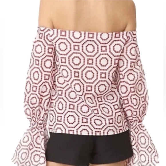 Alexis Micael Embroidered Eyelet Off-The-Shoulder Top Red White Small - Picture 10 of 13
